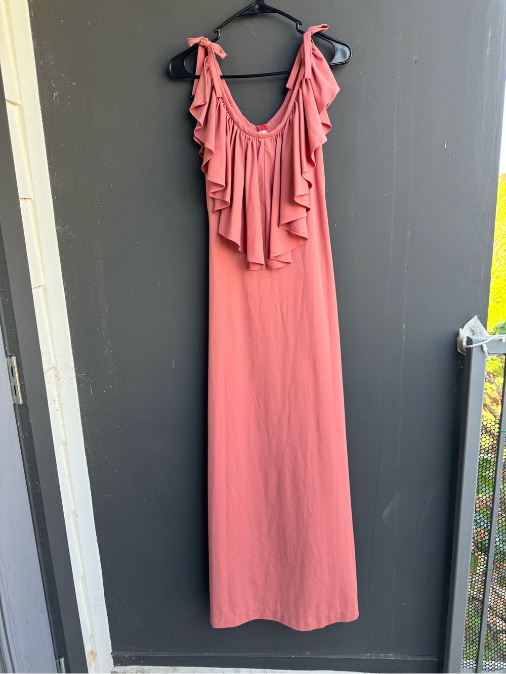 Vintage 70’s Coral Ruffle Maxi Dress